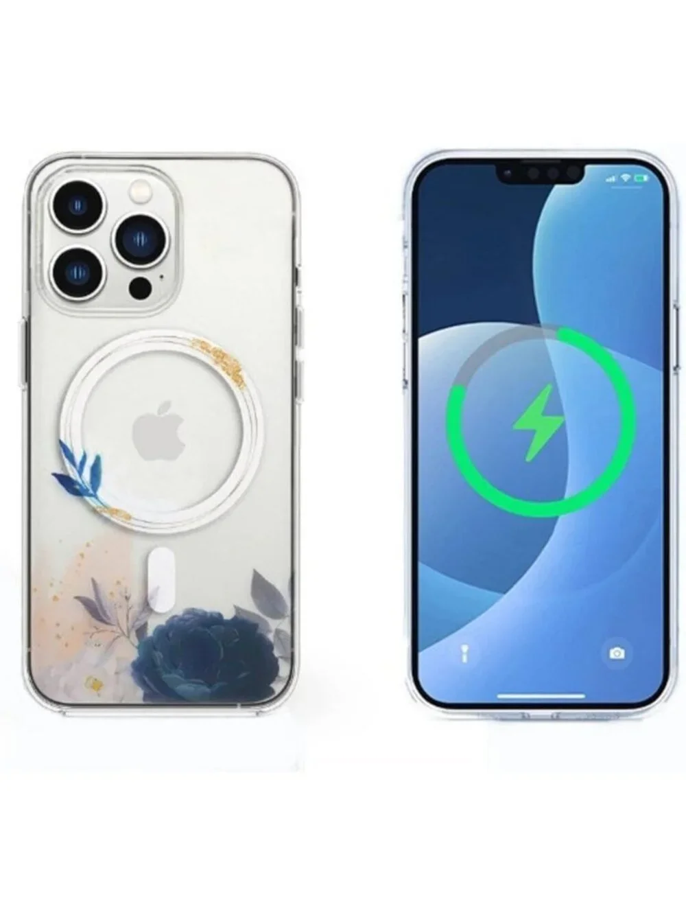 Floral Print Clear Magnetic iPhone 12/12 Pro Case - Slim Anti-Scratch, MagSafe